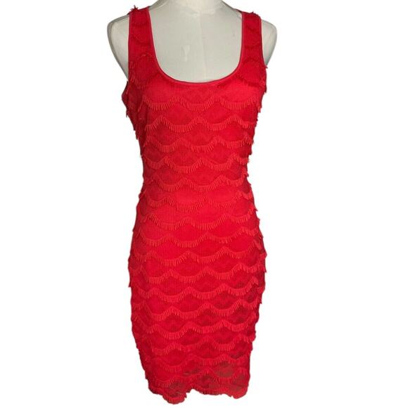 Guess Women's 2 Red Dress Sleeveless Fringe Bodycon Scoop Neck 1920s 1930s Style - Picture 1 of 15